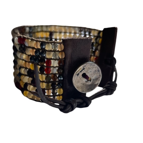 Singed Chan Luu Leather and Muli Colored Semipreciouos bead Gemstone Bracelet - Picture 6 of 10